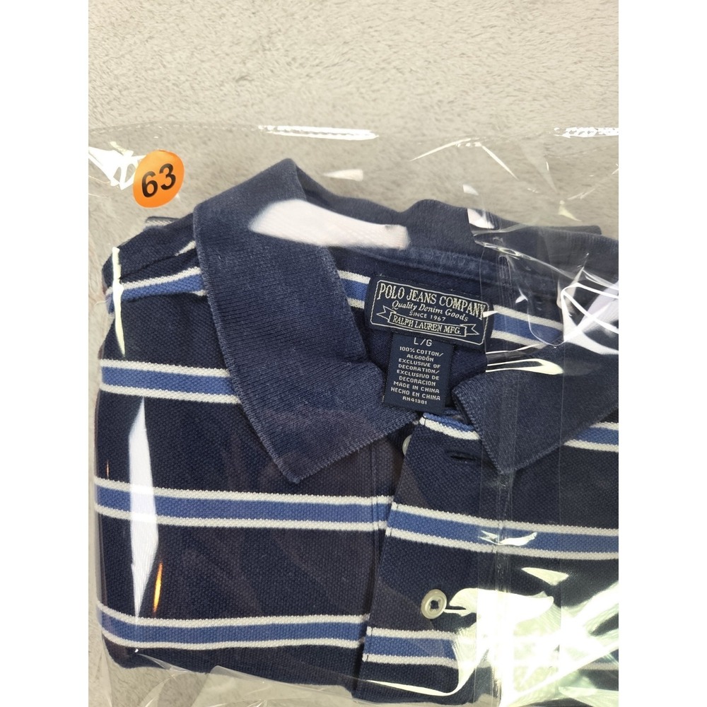 Vintage Polo Jeans Co Ralph Lauren Polo Shirt Mens Large Blue Striped RL Flag - Picture 8 of 8